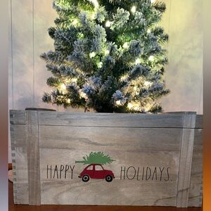 RAE DUNN Christmas Festive Wooden Holiday Box with Red Car Design HAPPY HOLIDAYS